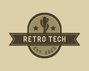 Western Retro Cactus Banner logo design