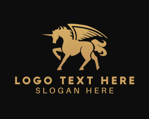 Mythical Creature - Golden Unicorn Pegasus logo design