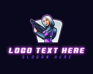 Shooting Game - Female Gun Combat logo design