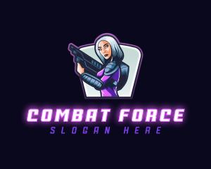 Female Gun Combat  logo design