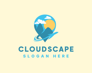 Clouds - Pin Location Airplane Travel logo design