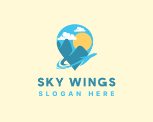 Pin Location Airplane Travel logo design