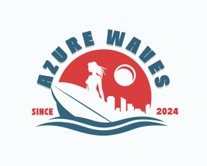 Woman Surfboard Waves logo design