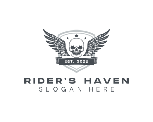 Motorcyclist - Skull Wing Army logo design