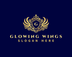 Decorative Wing Crown Shield logo design