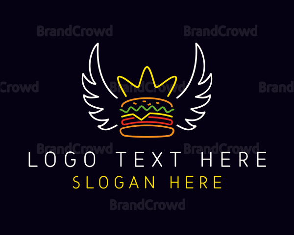 Neon Hamburger Wings Logo