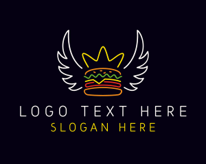 Sandwich - Neon Hamburger Wings logo design