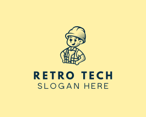 Retro Hard Hat Electrician logo design