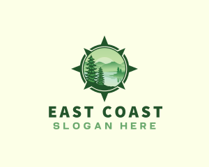 East - Compass Lake Tree Scenery logo design