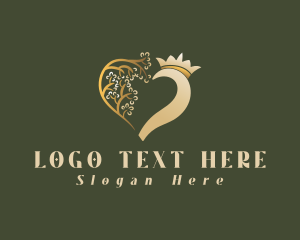 Elegant - Heart Leaf Crown logo design