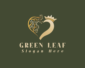 Heart Leaf Crown logo design