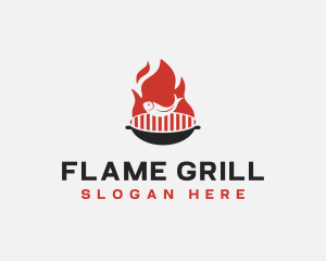 Fish Grill BBQ Flame logo design