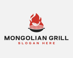 Fish Grill BBQ Flame logo design