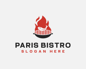 Fish Grill BBQ Flame logo design