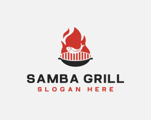 Fish Grill BBQ Flame logo design