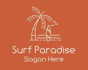 Coconut Tree Surfboard Surf logo design