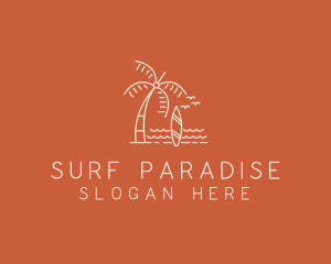 Coconut Tree Surfboard Surf logo design