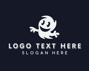 Haunted - Smiling Spooky Ghost logo design