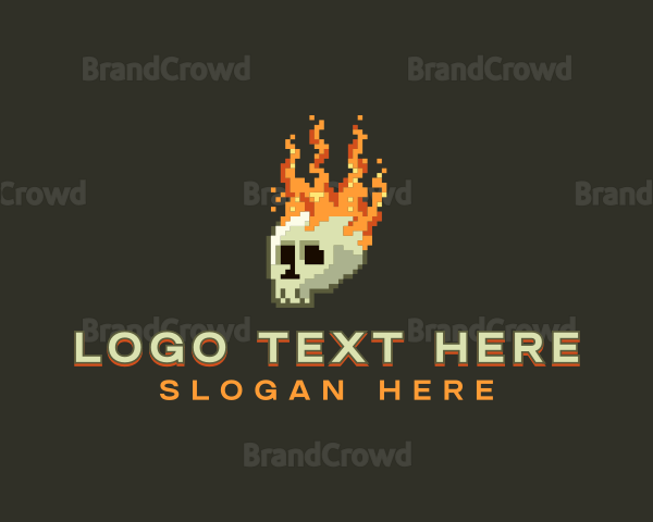 Pixel Flaming Skull Logo