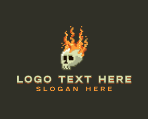 Flaming - Pixel Flaming Skull logo design