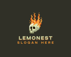 Pixel Flaming Skull Logo