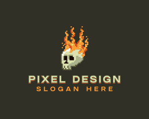 Pixel Flaming Skull logo design