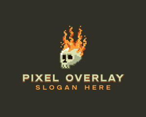 Pixel Flaming Skull logo design