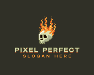 Pixel Flaming Skull logo design