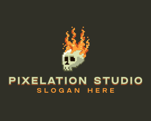 Pixel Flaming Skull logo design