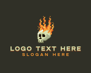 Arcade - Pixel Flaming Skull logo design