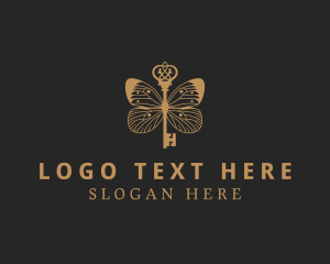 Entomology - Gold Butterfly Key logo design