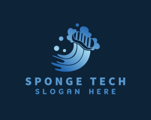 Sponge - Blue Clean Sponge Bubbles logo design