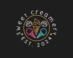 Creamery - Neon Ice Cream Seal logo design