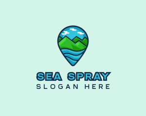 Mountain Sea Location Pin logo design