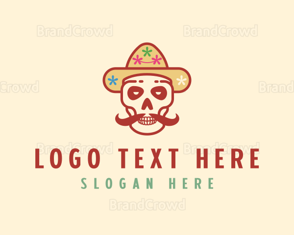 Mustache Calavera Skull Logo