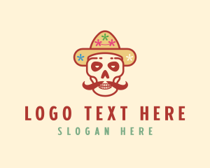 Festival - Mustache Calavera Skull logo design