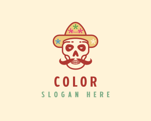 Mustache Calavera Skull Logo