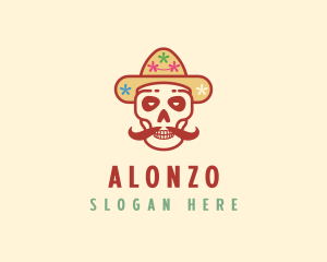 Mustache Calavera Skull logo design