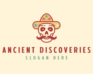 Mustache Calavera Skull logo design