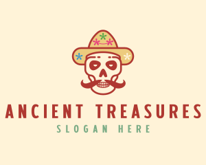 Mustache Calavera Skull logo design