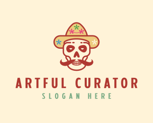 Mustache Calavera Skull logo design