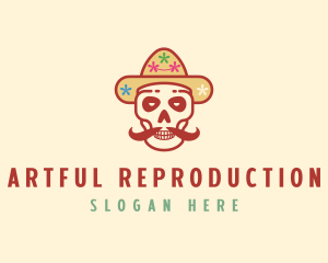 Mustache Calavera Skull logo design