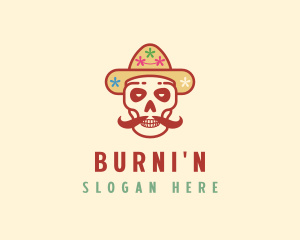 Mustache Calavera Skull logo design