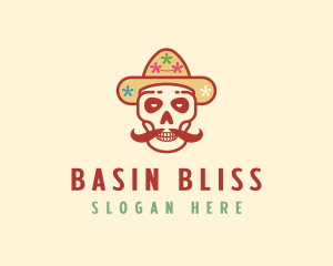 Mustache Calavera Skull logo design