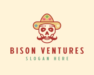 Mustache Calavera Skull logo design