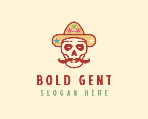 Mustache Calavera Skull logo design