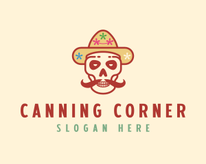 Mustache Calavera Skull logo design