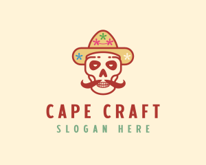 Mustache Calavera Skull logo design