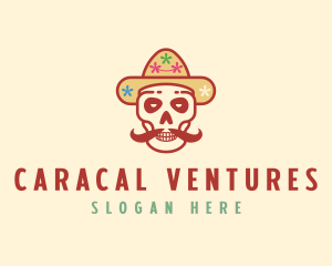 Mustache Calavera Skull logo design