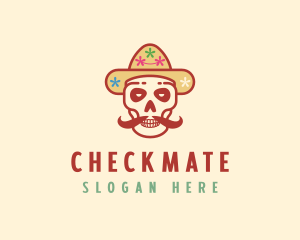 Mustache Calavera Skull logo design